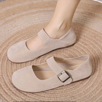 Дамски обувки 2024 г., женски обувки на равна подметка в ретро стил с кръгла пръсти, пролетно новост, леки и удобни дамски тънки обувки със затворени пръсти.