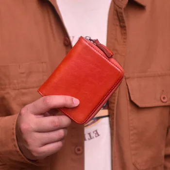 Ретро портфейл AETOO с няколко слота с цип за монети, бизнес случайни преносим чантата за съхранение, кожен кратък дизайн