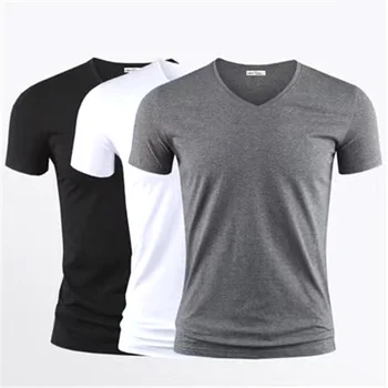 Men's-Pure-Color-T-Shirt-V-Collar-Short-Sleeved-Tops-Tees-Men-T-Shirt-Black-Tights-Man-T-Shirts-Fitness-For-Male-Clothes-TDX01-