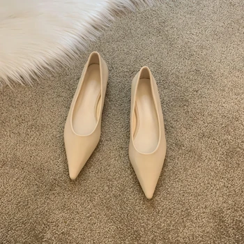 2023 Висококачествени дамски обувки на плоска подметка с остър чучур, гъвкави ежедневни обувки на равна подметка, женски тънки обувки от изкуствена кожа с фин пръсти