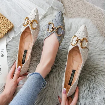 Копринени обувки-Слипоны Taomengsi в Корейски Стил с Острия Пръсти, На Равна Подметка Цвят Карамел на Равна Подметка Кайсиев Цвят на Ежедневните Дамски Обувки