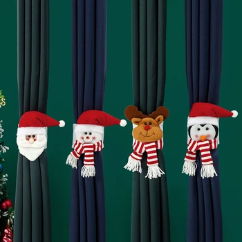 Коледна Мультяшная Закопчалка за завеса Пингвин на Дядо Коледа, Снежен човек Лосове Титуляр за завеса Коледна декорация за дома Хотел Аксесоар за коледни щори