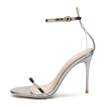 UVRCOS, Пикантен дамски сандали на висок ток от PVC в стил мозайка с отворени пръсти, 2022, Каишка за щиколотке, обувки на тънък ток 10 cm, вечерни модела обувки