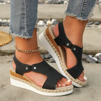 Ежедневни римска обувки със счупено дъно със странично напрежение, Модни дамски сандали, Летни дамски сандали Slope S, дамски сандали за плуване, дамски сандали