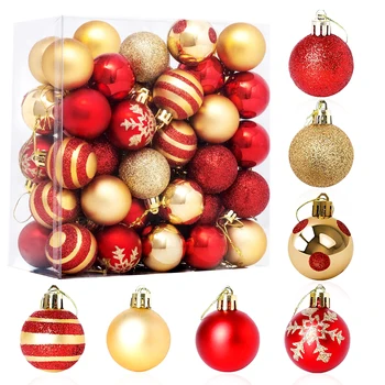 50шт коледни топки за украса на подарък, за многократна употреба коледни украшения за празника на наслада, изискана изработка, червено и златно