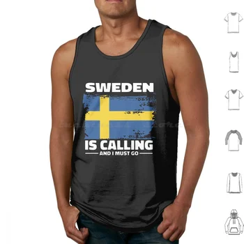 Швеция се обажда, и аз трябва да отида Реколта тениски от памук с принтом Sverige Svensk Флаг на Швеция Шведски Флаг Шведски