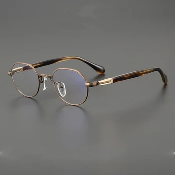 2023 Оригиналната благородна малка дограма, кръгла титановая рамки за очила за мъже и жени при късогледство, рамки за очила в Ретро стил по лекарско предписание