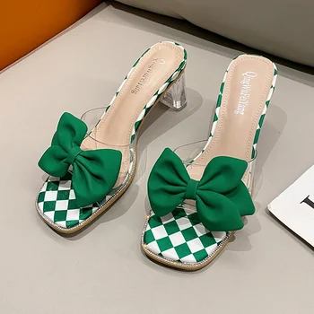 2023 Европейски и американски женски френски леки луксозни чехли One Line на дебелите обувки с кристали с високо качество