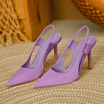 2024 Летни Нови маркови дамски обувки-лодка с остри пръсти, дамски сандали-слипоны на тънките високи токчета, елегантни дамски обувки-лодка