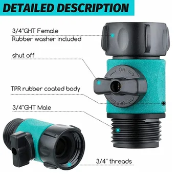 Спирателен вентил Съединител за маркуч Обзавеждане за накисване на Спирателен кран за воден маркуч Аксесоари от ABS-пластмаса 3/4 инча Миксери
