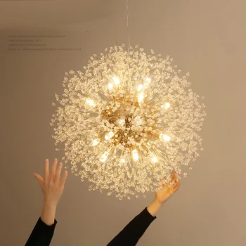 2023 Полилей във формата на глухарче, led полилей с искрящимся топка, осветление на ресторанта, дневен тракт, персонални кристален лампа за творчество