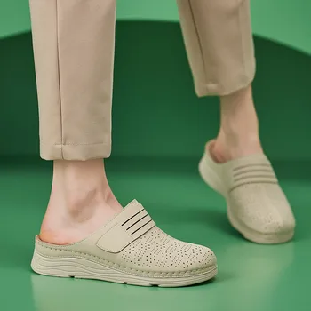 2024 Нова дамски обувки Модерен обикновена сандали с дебела подметка, дишащи, с малки дупки, с кръгло бомбе, удобни чехли, ежедневни чехли