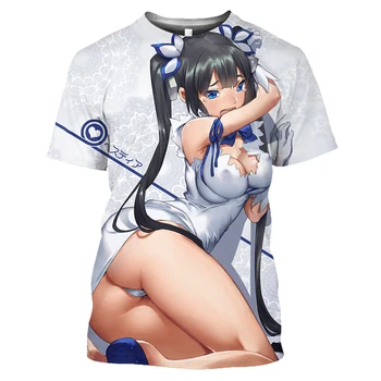 Тениски с 3D принтом аниме, популярна ежедневна тениска Danmachi с участието на голи момичета Гестии, мъжки тениски с изображение на сексуална Девица, дрехи Ropa Hombre