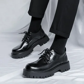 Мъжки кожени обувки, Oxfords На платформата в Корейски стил, Нескользящие Лоферы, пет-звезден Дизайнерски Ежедневни обувки в стил Дерби, Мъжки Вечерни обувки С Квадратни пръсти