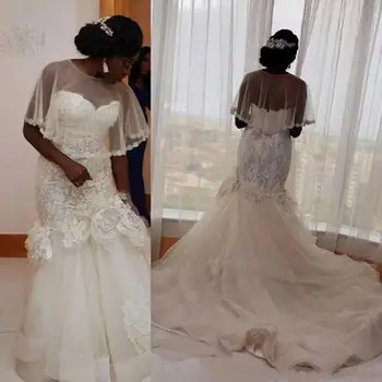 Нов прием на Дълги Дантелен Сватбени рокли Африканска Русалка Тюл Градина Сватбени рокли Vestido De noiva