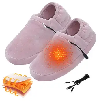 Чехли с USB-отопляеми, електрически чехли на ястия за краката, зимата Мека флисовые чехли, согревающая обувки за възрастни, за четене, пътуване