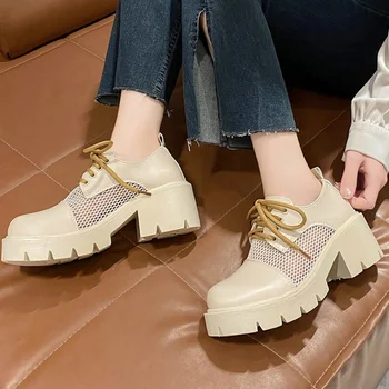 Дамски обувки 2023 г.; Модерен Пролетно-есенни Дамски обувки-лодка; Однотонная Дишащи обувки от вкара тъкан На среден ток С шнур и кръг пръсти