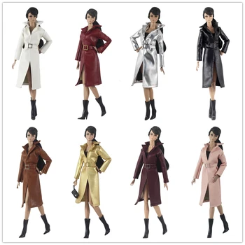 Ново дълги кожени палта 2022 г. / черно със сребро ветровка за кукли Барби дължина от 30 см BJD Xinyi FR ST / облекло за кукли 1/6