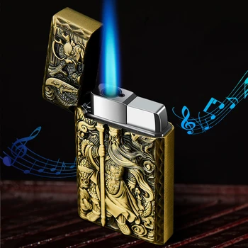 2023 Персонални Щампована Запалка Gong Guan Langsheng Метална Външна Ветрозащитная Запалка С Турбо Blue Flame, Пура, Мъжки Подарък