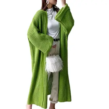 Дамско палто-пуловер, Стилни дамски Възли жилетки, Дълги палта-пуловери свободно намаляване на за пролет-есен, палта с дължина до щиколоток