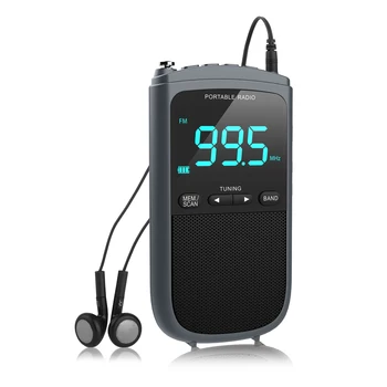 Портативни мини-радиоприемници, джобни AM / FM-приемник, стереодинамик, перезаряжаемое радио часовник с будилник за излъчване на времето на открито