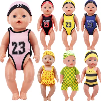Бански костюми + шапка за 43-инчов новородени и 18-инчови момичета, Дрехи за американските кукли, аксесоари, спортна форма за състезания, нашето поколение