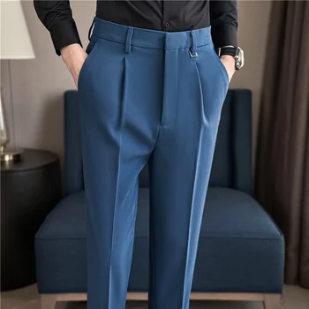2023 Есен Зима Дебели Вълнени Мъжки панталони Модно Ежедневното Бизнес рокля Slim Fit Офис Социални Панталони Pantalon Homme