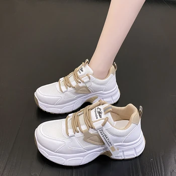 2024 Дамски Пролетно-есенна мода Нова ежедневни обувки, дишащи обувки на платформа за жени, дамски улични обувки на плоска подметка с шнур