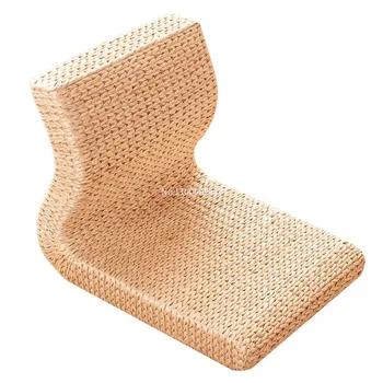 Подова столче ръчно изработени от слама и ратан, без крака, татами Дзайсу С облегалка, стол за тераси, еркери да подредите, офис, хол, спалня