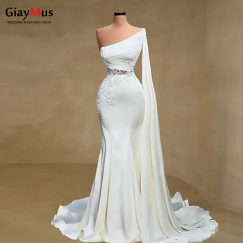 GiayMus Сватбени рокли на Русалка за жени Без ръкави с кружевными апликации с едно рамо, Бродирани с мъниста Сватбени рокли Vestido Noiva Sirena