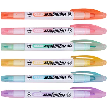 Двупосочен хайлайтер, многоцветен дръжка, флуоресцентен маркер, Пластмасов преносим офис рисувани за бележки