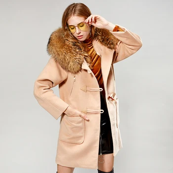 Maomaokong-2021 палто от естествена кожа, женски свободно кашемировое палто с яка от естествена кожа на миеща мечка