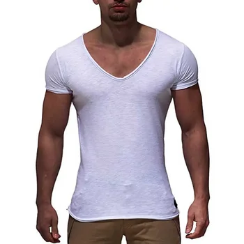 A2640 Ново записване, мъжка тениска с дълбоко V-образно деколте и къс ръкав, приталенная тениска, за мъже тънка фланелка, ежедневни лятна тениска camisetas hombre