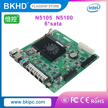 Дънна платка BKHD NAS С Intel Celeron N5105 N5100 6 * SATA3.0 2,5 G Мрежова платка Mini-ITX 17x17CM с мека маршрута 2 * защитна Стена DDR4