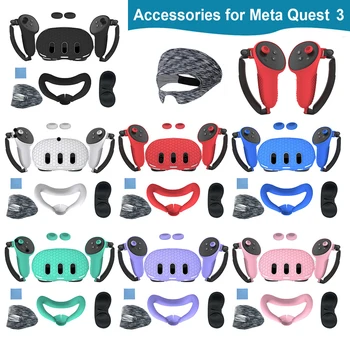 Силиконов защитен калъф за Meta Quest 3 VR Слушалки, шапки, тампон за очи, на дръжката, бутон, шапка, аксесоари за виртуална реалност