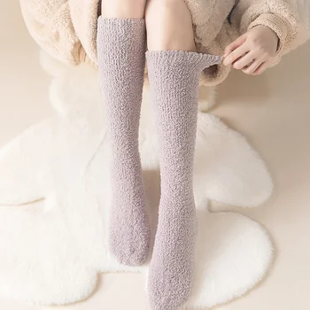 Чорапи унисекс, флисовые плюшени Лолита Кэнди, дебели Топли дамски Коралови дълги чорапи на пода, Зимни високи домашни чорапи за сън