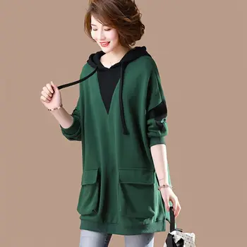 Дамски hoody, Корейски модни свободни блузи, Дамски елегантен пролет-есен облекло 2023 г., Нов пуловер с качулка за по-големи размери 50-годишна давност.