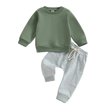 Дрехи за малките момчета, есенно-зимни дрехи, однотонная hoody с високо воротом и комплект за бягане, основно дрехи за малките момчета