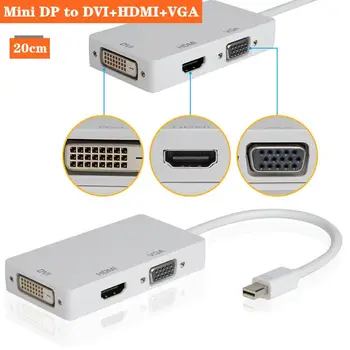 Съвместимост Mini DP с HDMI + VGA + DVI Адаптер Конвертор за Свързване на Macbook Air Проектор DVI Универсален интерфейс Lightning Surface