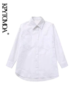 KPYTOMOA-Женски Ризи от Контрастен Поплин с Метален Блясък, Блузи с дълъг ръкав и копчета, Шик блузи, Дамска мода