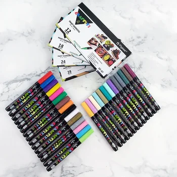 Комплект акрилни маркери химикалки 18/24/28 цветове, бързосъхнеща линия за изрисуване на графити за нокти на водна основа, Кука за рисуване