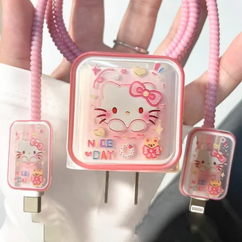 Kawaii Sanrio Hello Kitty за Iphone 20 W Прозрачен Зарядно Устройство Защитен Калъф Мека Обвивка, устойчива На Сух, Сладък Подарък За Момичета