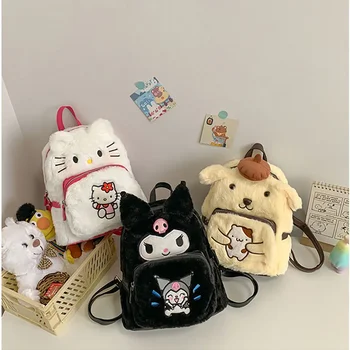 Нова плюшен чанта Kawaii Sanrioed Hello Kitty Kuromi с шарките на аниме, Плюшени играчки, Плюшена раница за момичета, играчки за кукли, подаръци