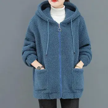 Луксозен зимно яке с джобове, връхни дрехи, дамско зимно палто, Руното износостойкая дамски яке