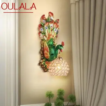 OULALA Модерен стенен лампа с павлином, led интериор, Творчески аплици от скандинавски смола за дома, хол, спалня, коридор