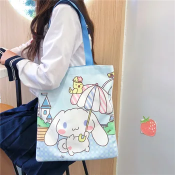 Холщовая чанта за кучета Kuromi Melody Yugui серия Sanrio 36x39 см, корейската версия на аниме, студентски чанта, чанта за пазаруване