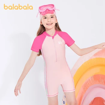 Balabala Комплект на бански костюми за малките момичета, летен моден едно парче бански в контрастен цвят с шапочкой за гмуркане