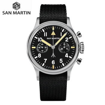Часовници с хронограф San Martin 38,5 мм, с ръчно от ST1901 Ръчен часовник в Ретро стил Pilot Sapphire BGW-X1 C3 Lume 10Bar Montre Homme SN0105JS
