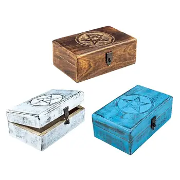 Дървена кутия за съхранение на бижута, Антични Ковчег за украшения с резба във вид на звезда, Луксозен Органайзер, Колиета от карти Таро, Уникален домашен декор