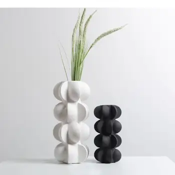 Креативна геометрична черно-бяла ваза, спирала ваза за цветя, изделия от смола, бижута, Цветя договореност, вази за украса на дома